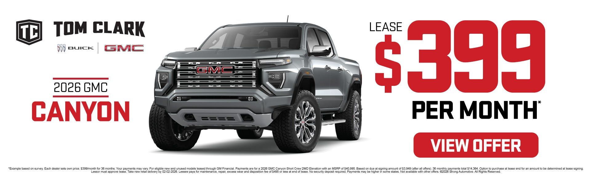 2026 GMC Canyon	Lease $399/month*