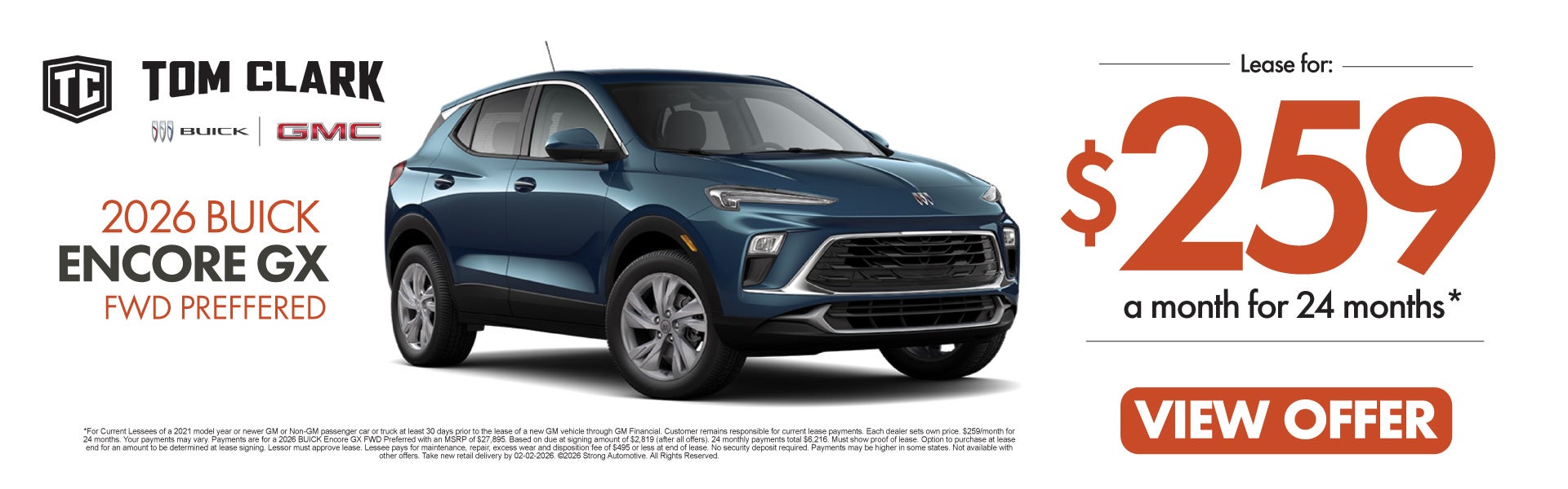 2026 Buick Encore GX FWD PREFERRED	Lease $259/month for 24 m