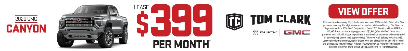 2026 GMC Canyon	Lease $399/month*