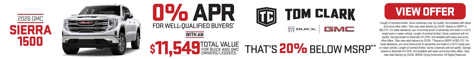 2026 GMC Sierra 1500 "0% APR for well-qualified buyers* With a $11,549 Total Value for Buick and GM