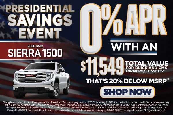 2026 GMC Sierra 1500	"0% APR with a $11,549 Total Value for 