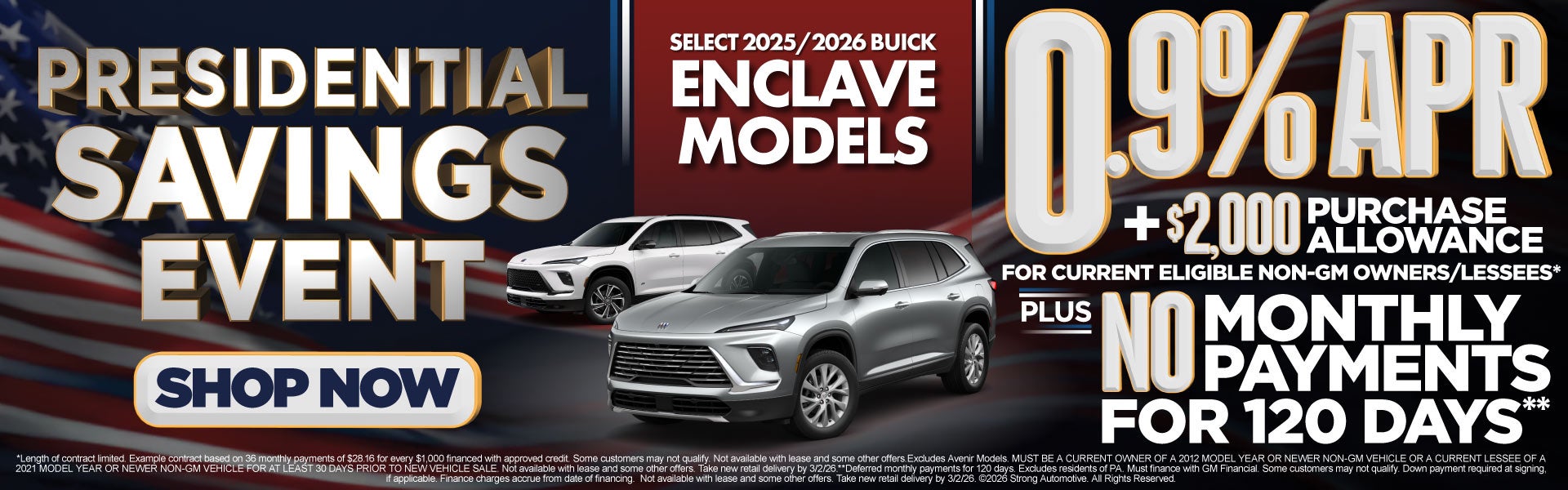 SELECT 2025 / 2026 BUICK ENCLAVE MODELS	"0.9% APR + $2,000 p