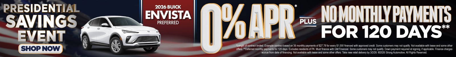 2026 BUICK Envista Preferred	"0% APR* Plus, no monthly payments for 120 days**"