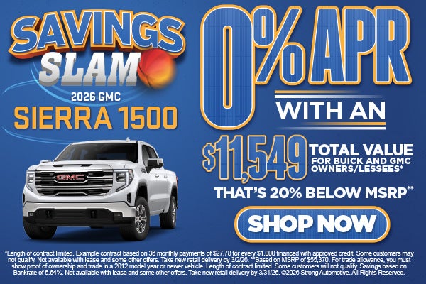 2026 GMC Sierra 1500	"0% APR with a $11,549 Total Value for 