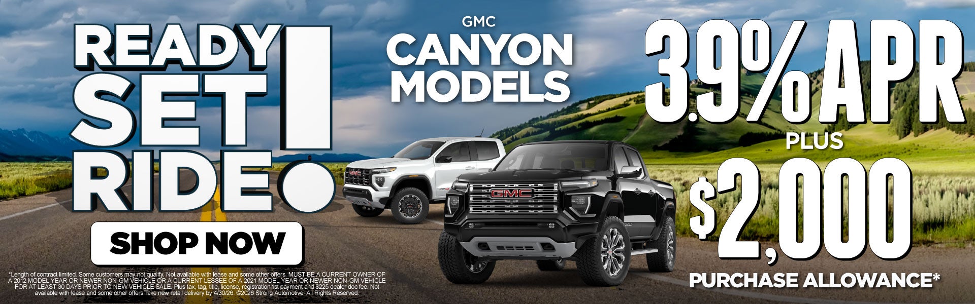 GMC CANYON MODELS	3.9% APR plus $2,000 Purchase Allowance*