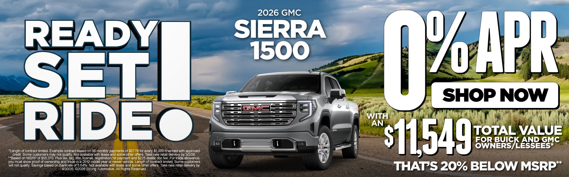 2026 GMC Sierra 1500	"0% APR with a $11,549 Total Value for 