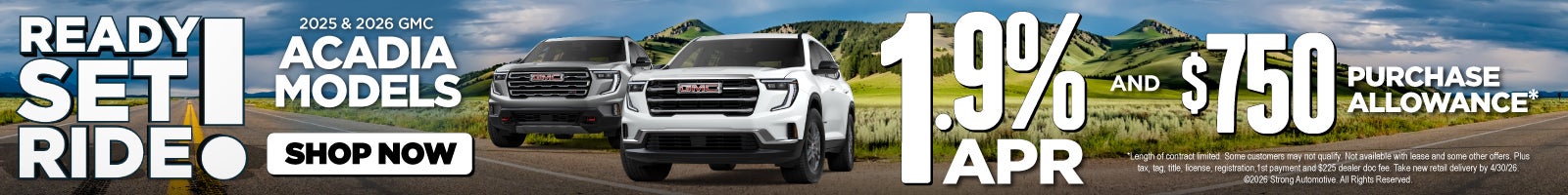 2025 & 2026 GMC ACADIA MODELS 1.9% APR AND $750 Purchase Allowance*
