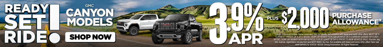 GMC CANYON MODELS 3.9% APR plus $2,000 Purchase Allowance*