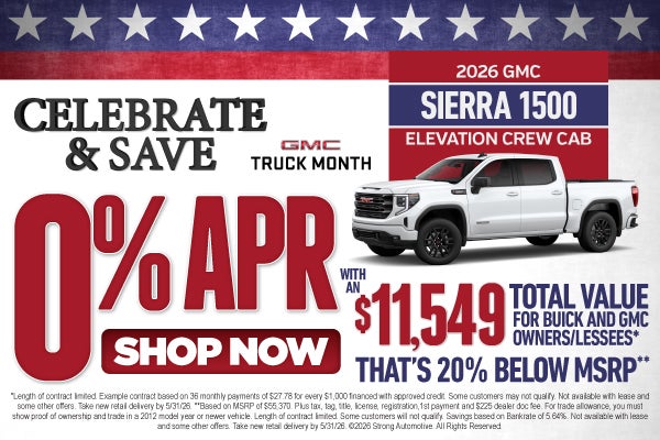 2026 GMC Sierra 1500 ELEVATION CREW CAB	"0% APR with a $11,5