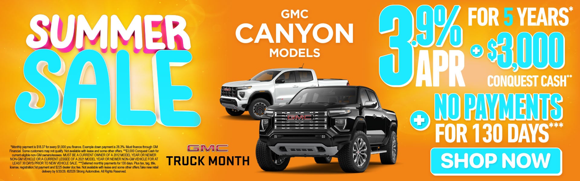 GMC CANYON MODELS	"3.9% APR FOR 5 YEARS* Plus, $3,000 Conque