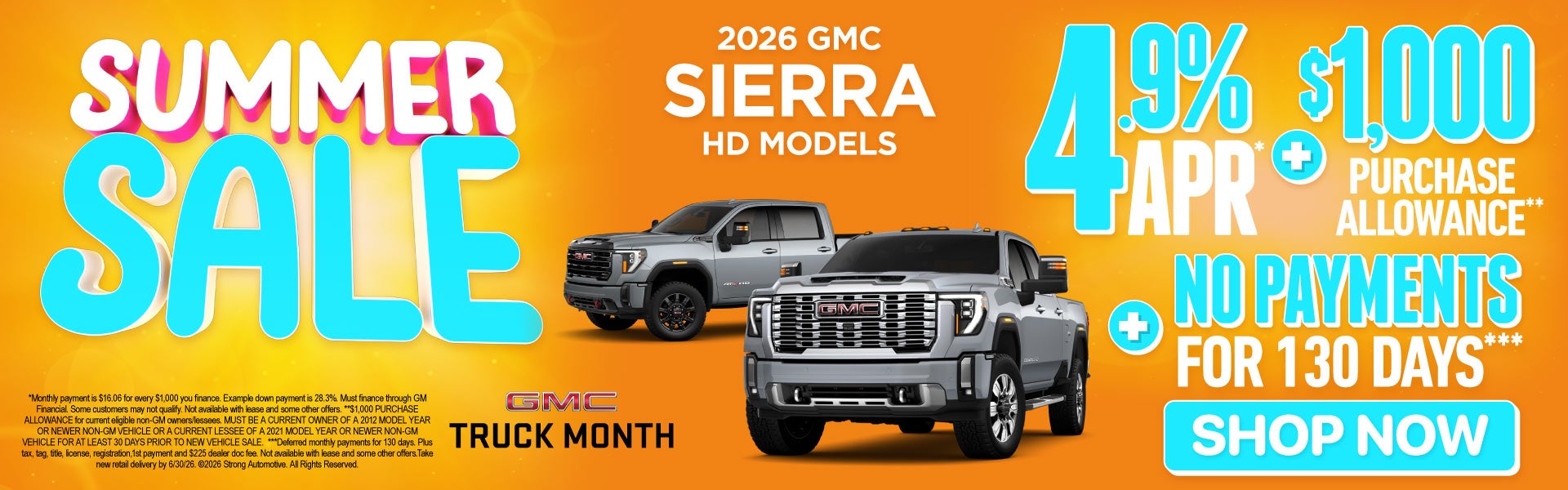 2026 GMC SIERRA HD MODELS	"4.9% APR* Plus, $1,000 Purchase A