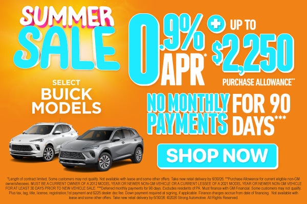 SELECT BUICK MODELS	"0.9% APR* Plus, up to $2,250 purchase a