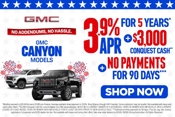 GMC CANYON MODELS 3.9% APR FOR 5 YEARS*