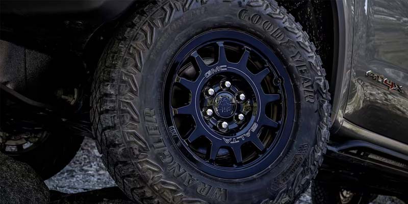 Close up of tire on a GMC truck