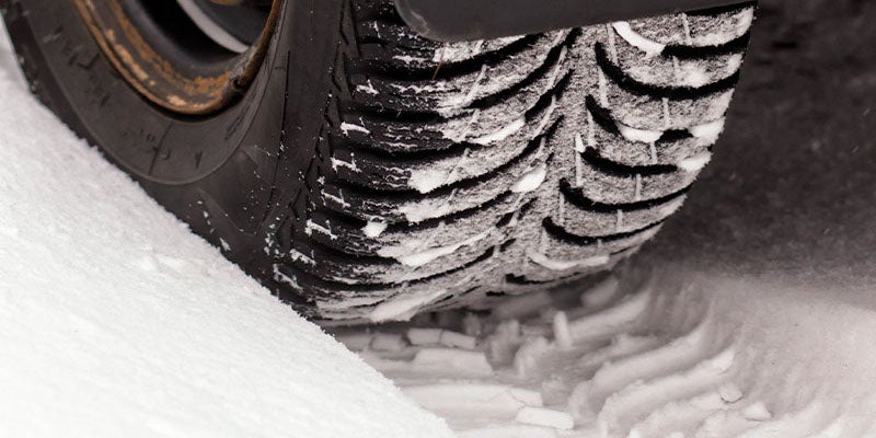 Close up view of tire in snow
