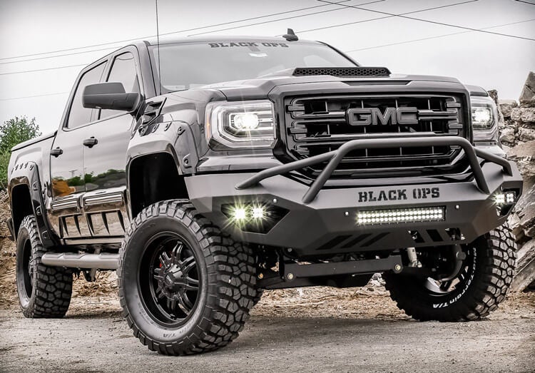 Black GMC truck with Tuscany Black Ops Model package